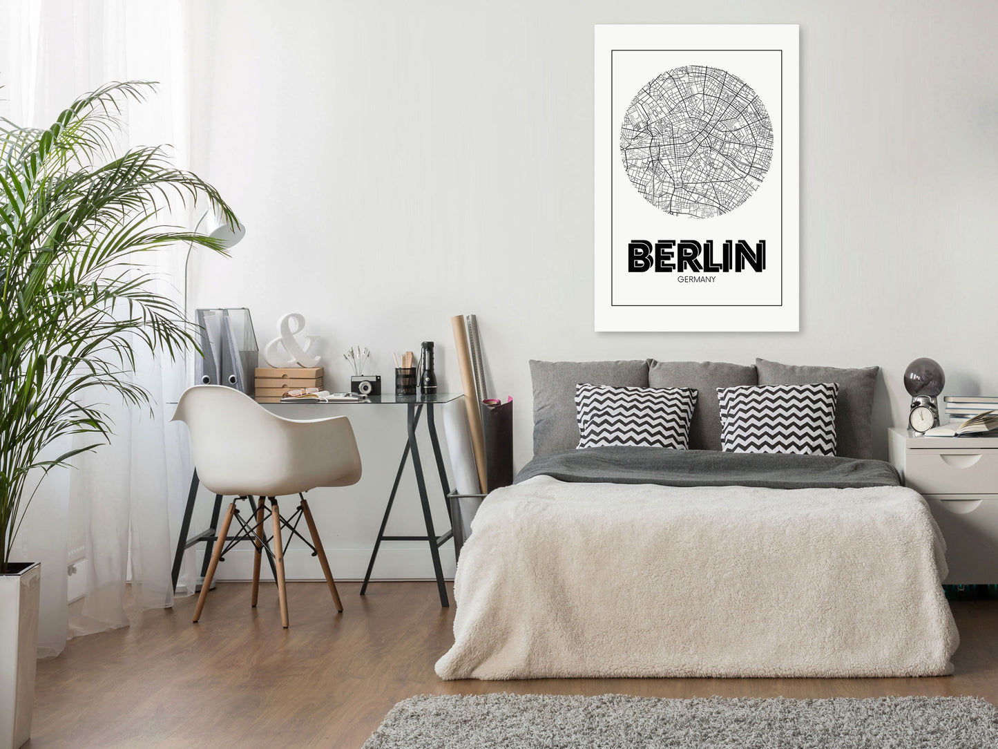 Weltkarte als Leinwandbild - Wandbild - Retro Berlin (1 Part) Vertical