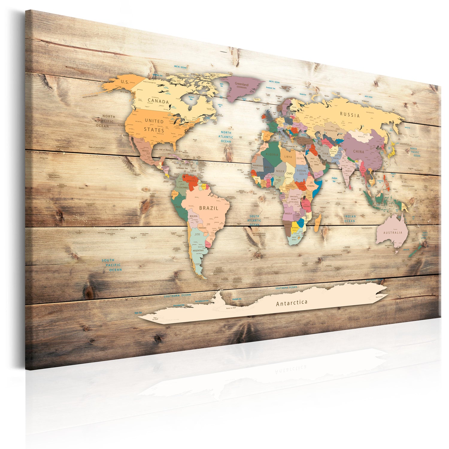 Weltkarte als Leinwandbild - Wandbild - World Map: Colourful Continents