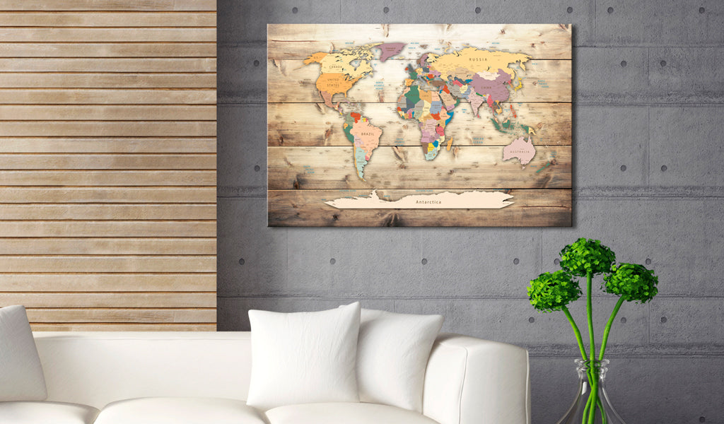 Weltkarte als Leinwandbild - Wandbild - World Map: Colourful Continents