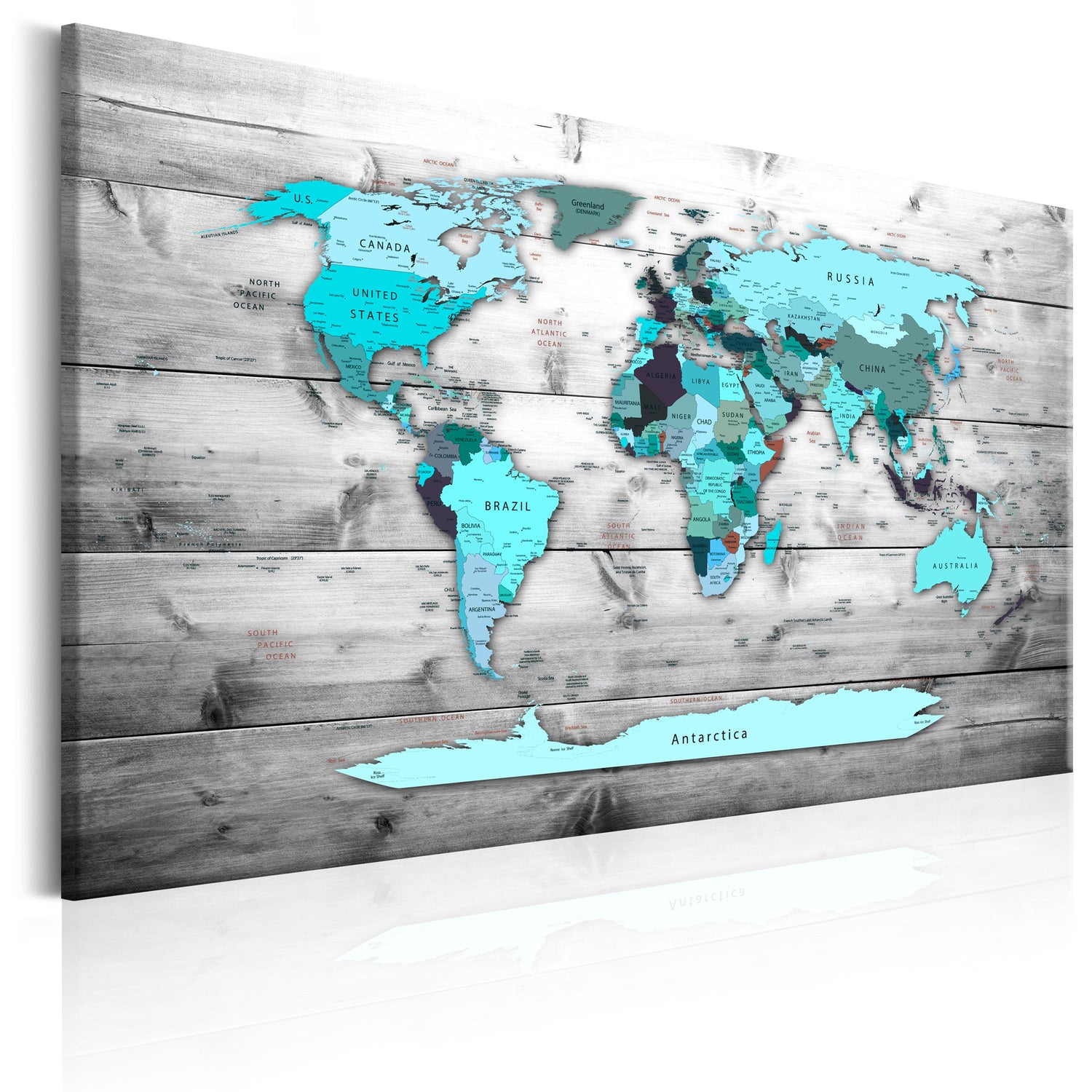 Weltkarte als Leinwandbild - Wandbild - World Map: Blue World