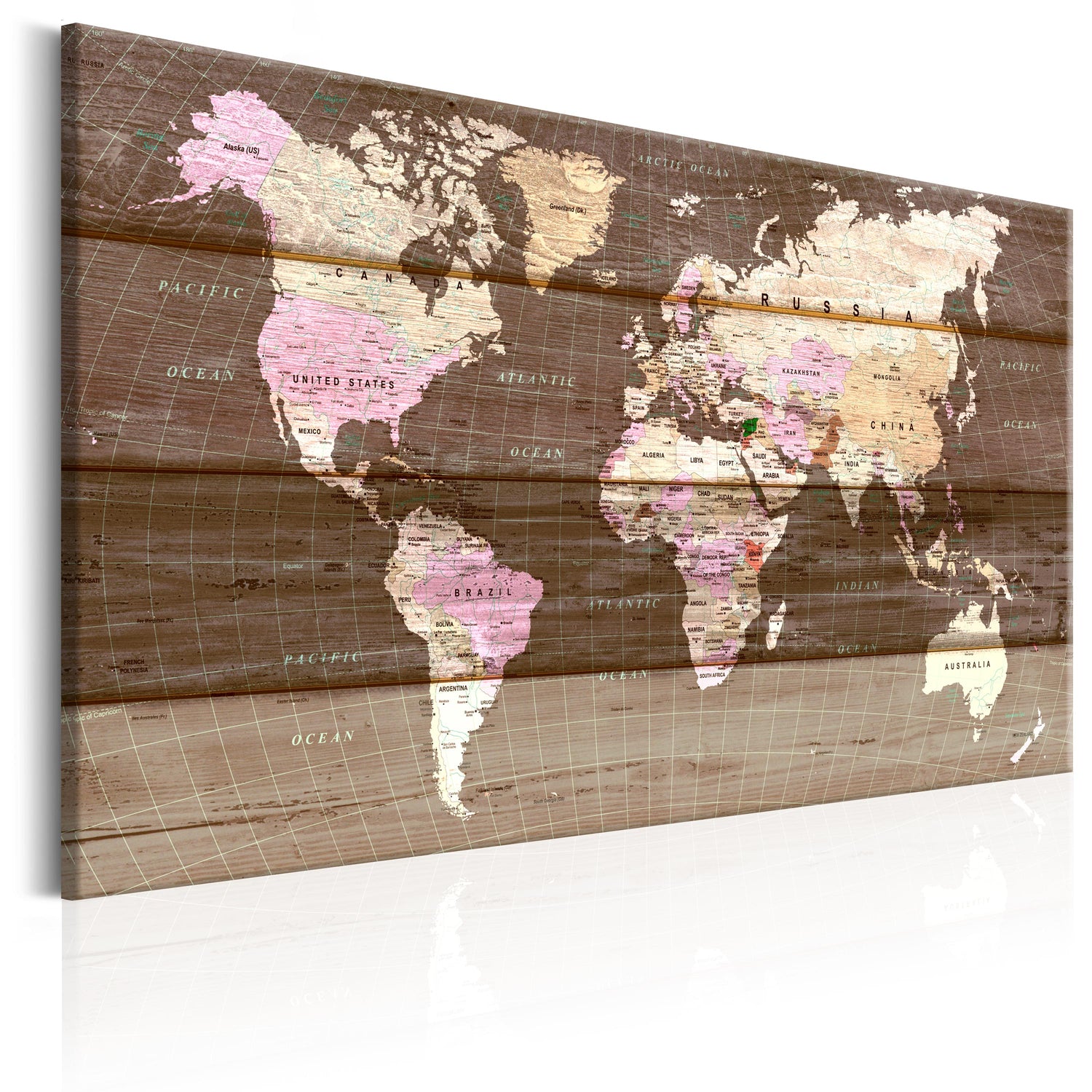 Weltkarte als Leinwandbild - Wandbild - The Wooden World