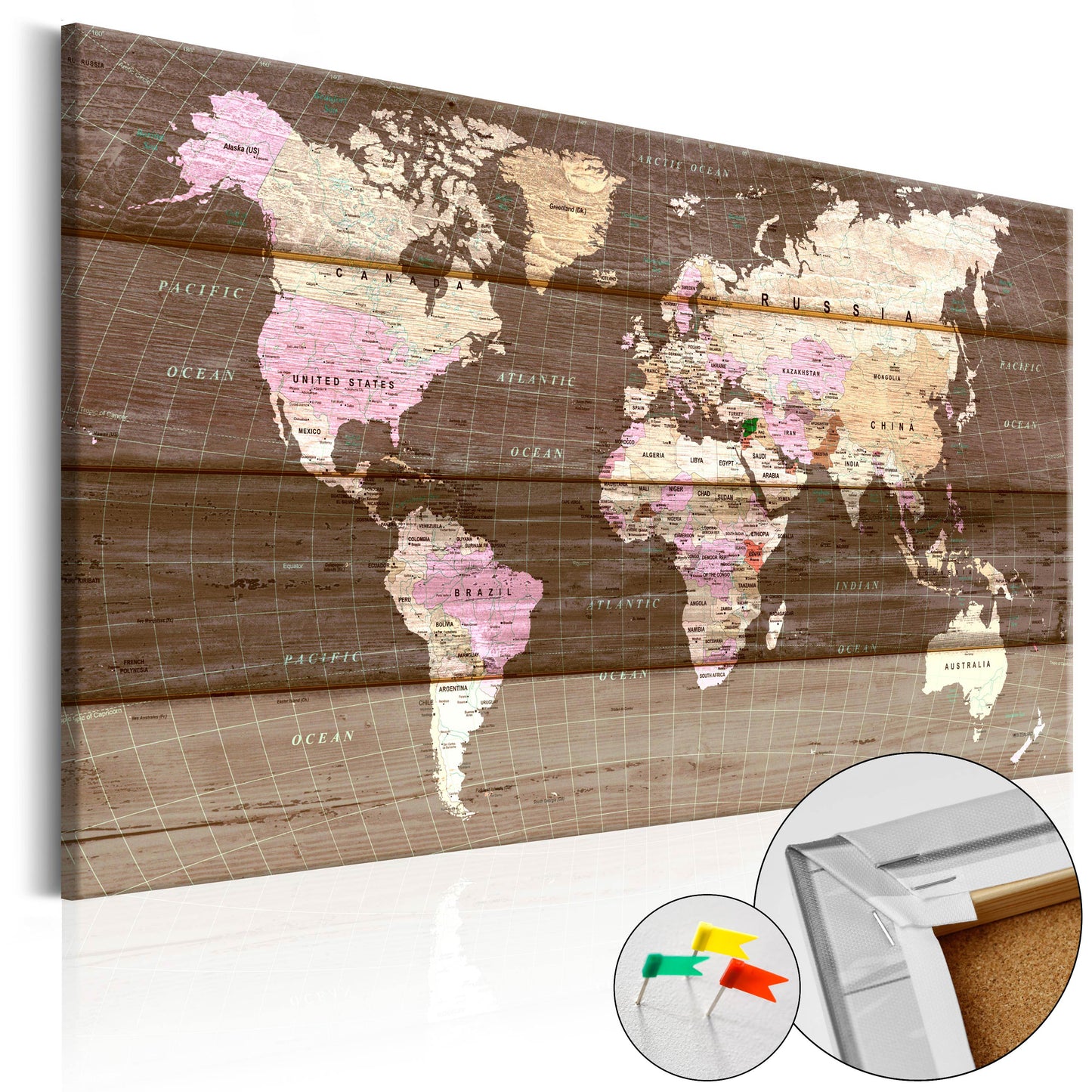 Pinnwand - Weltkarte Wooden World - WELTKARTEN24