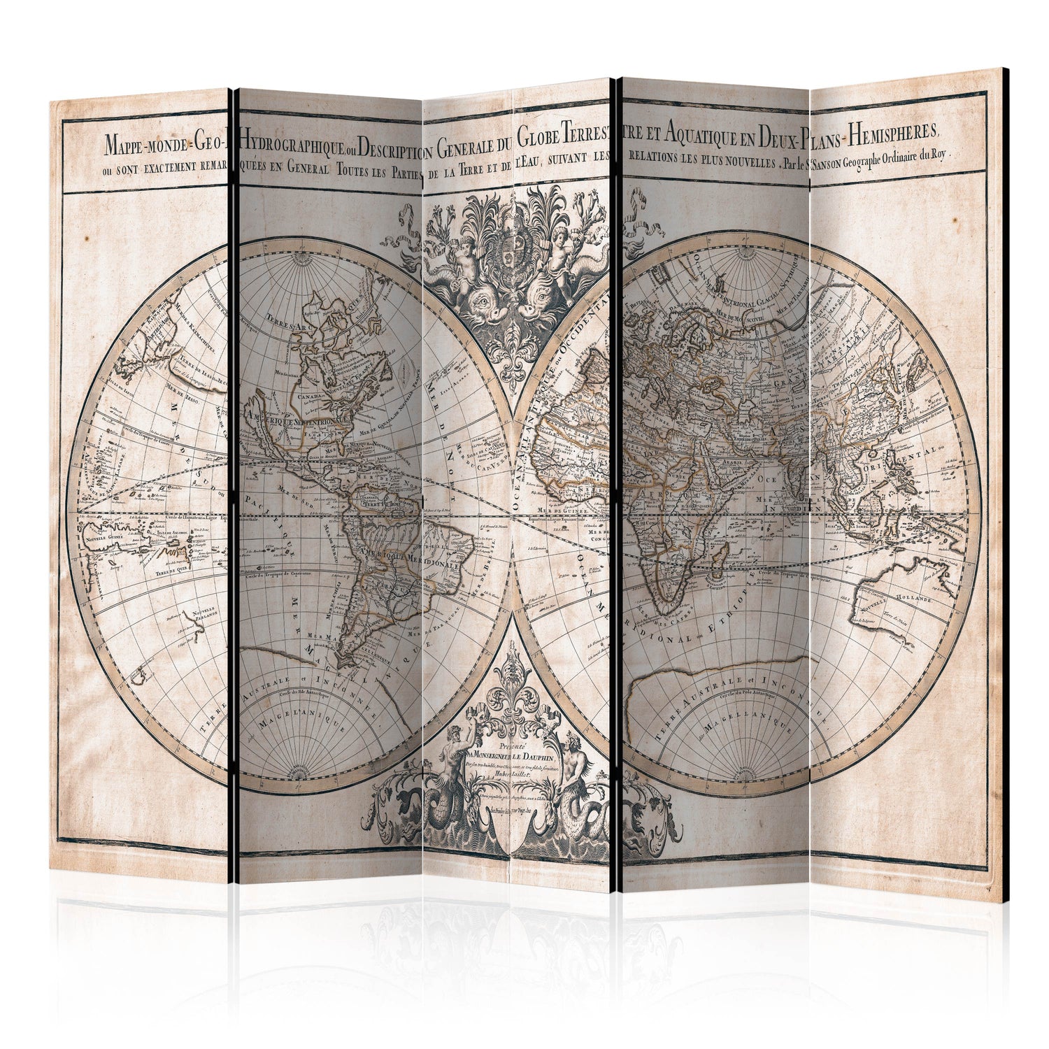 Paravent - Mappe-Monde Geo-Hydrographique (5-teilig) - WELTKARTEN24
