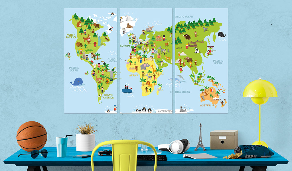 Pinnwand - Weltkarte Children's World (3-teilig) - WELTKARTEN24