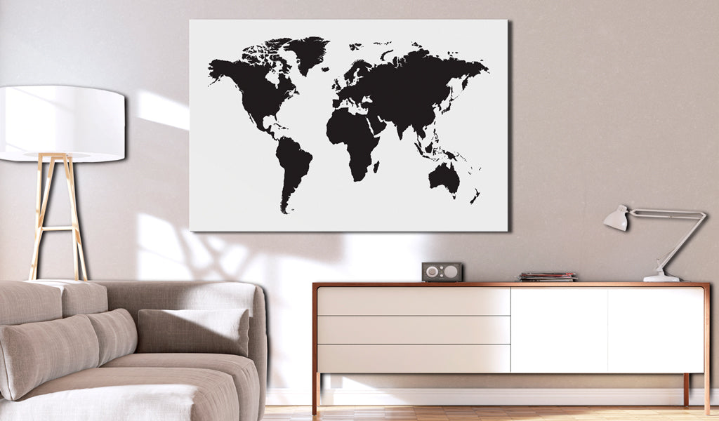 Weltkarte als Leinwandbild - Wandbild - World Map: Black & White Elegance