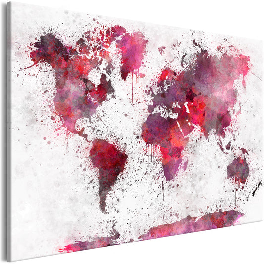 Weltkarte als Leinwandbild - Wandbild - World Map: Red Watercolors (1 Part) Wide