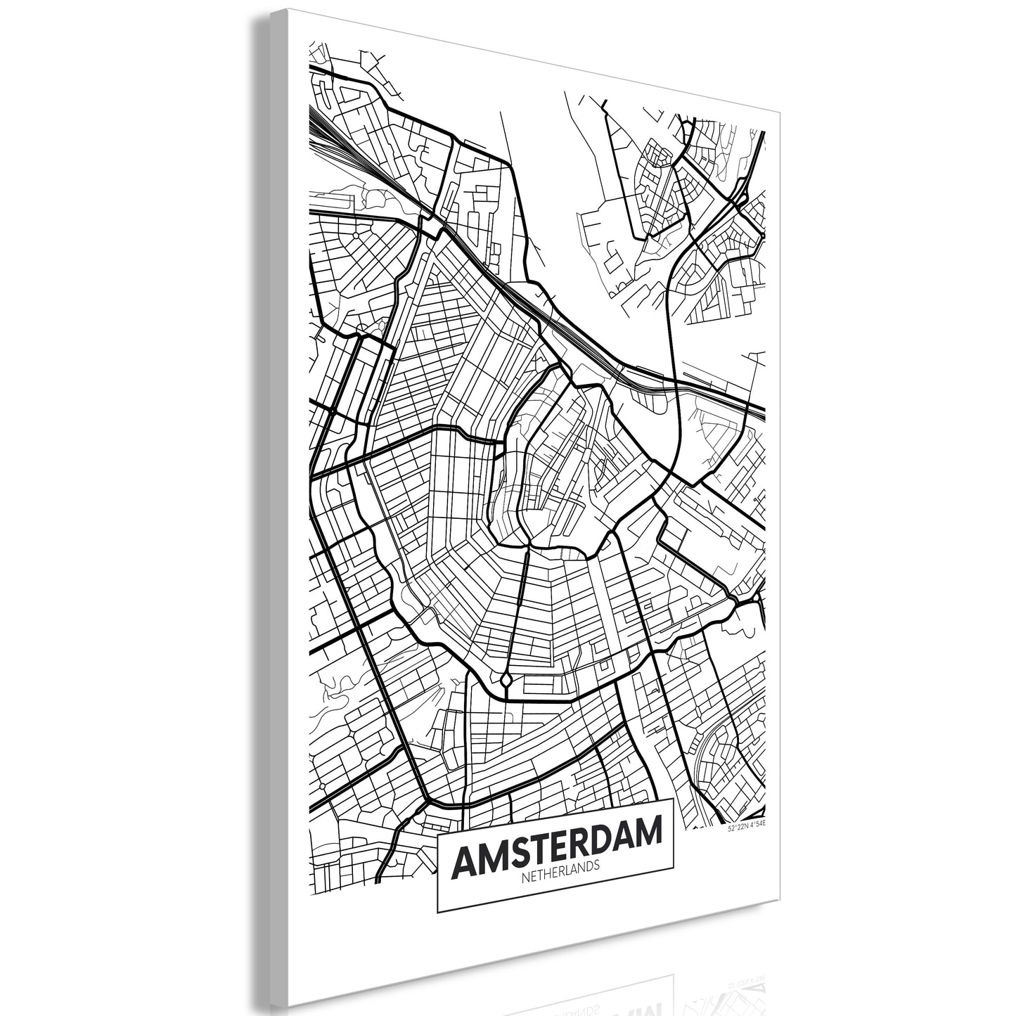Weltkarte als Leinwandbild - Wandbild - Map of Amsterdam (1 Part) Vertical