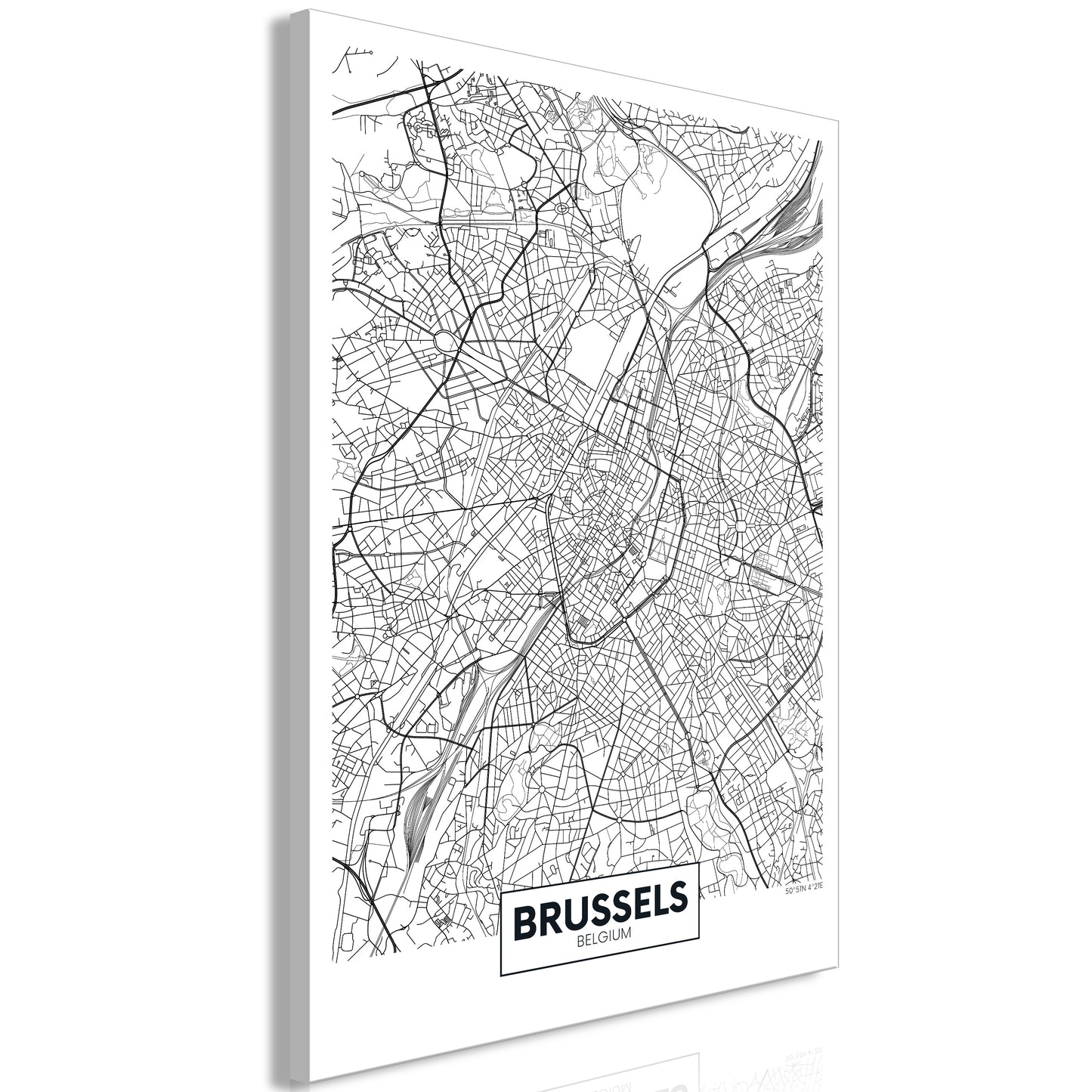 Weltkarte als Leinwandbild - Wandbild - Map of Brussels (1 Part) Vertical