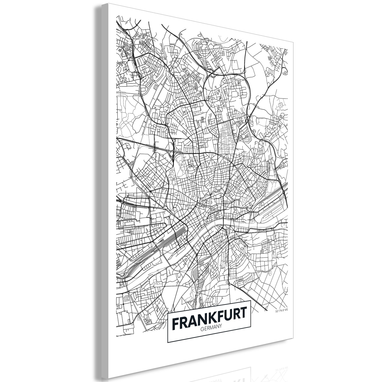 Weltkarte als Leinwandbild - Wandbild - Map of Frankfurt (1 Part) Vertical