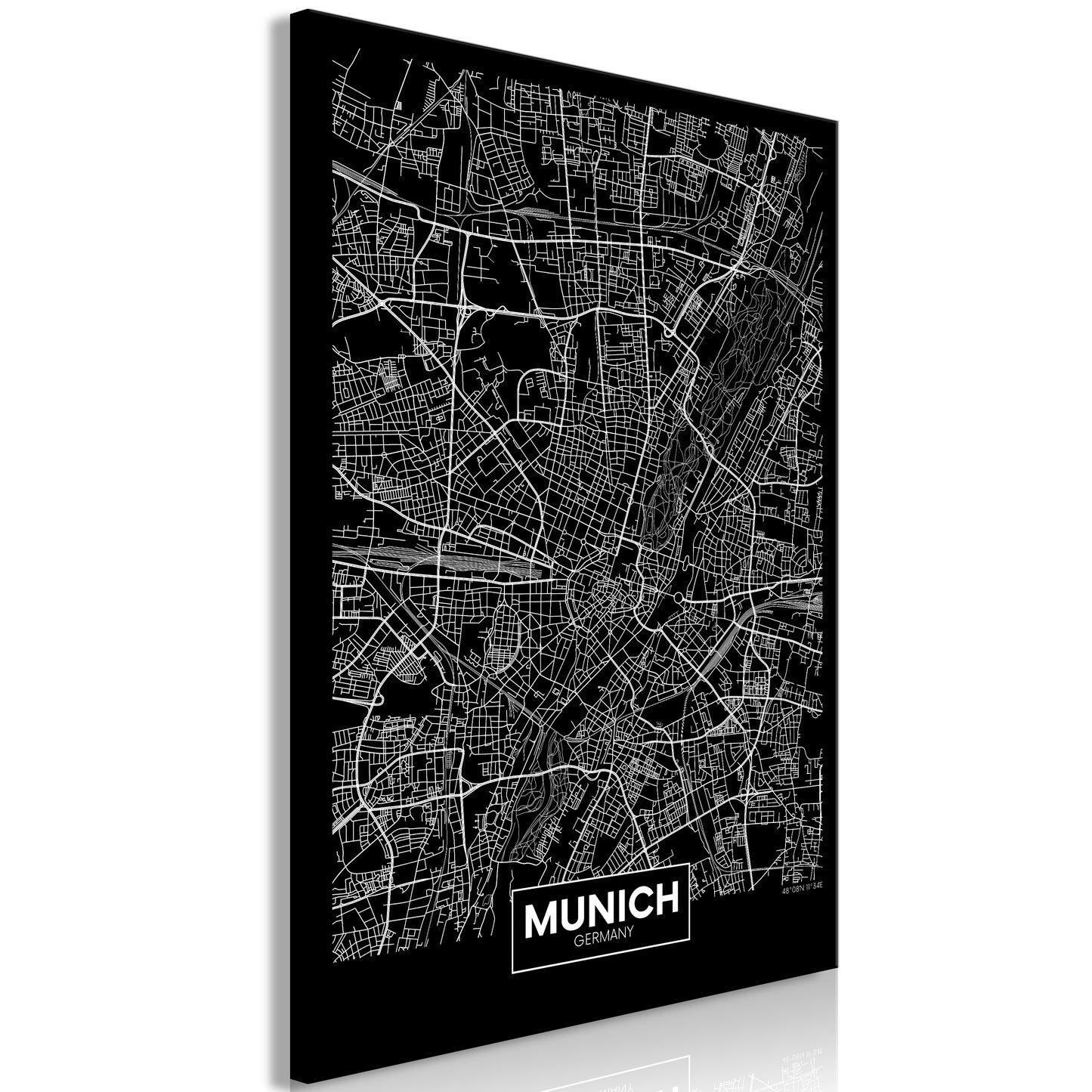 Weltkarte als Leinwandbild - Wandbild - Dark Map of Munich (1 Part) Vertical