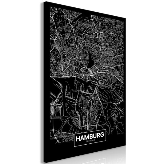 Weltkarte als Leinwandbild - Wandbild - Dark Map of Hamburg (1 Part) Vertical