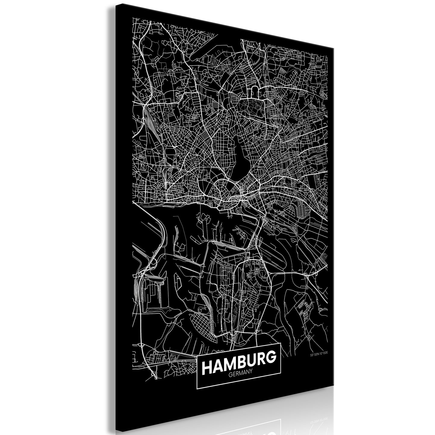 Weltkarte als Leinwandbild - Wandbild - Dark Map of Hamburg (1 Part) Vertical