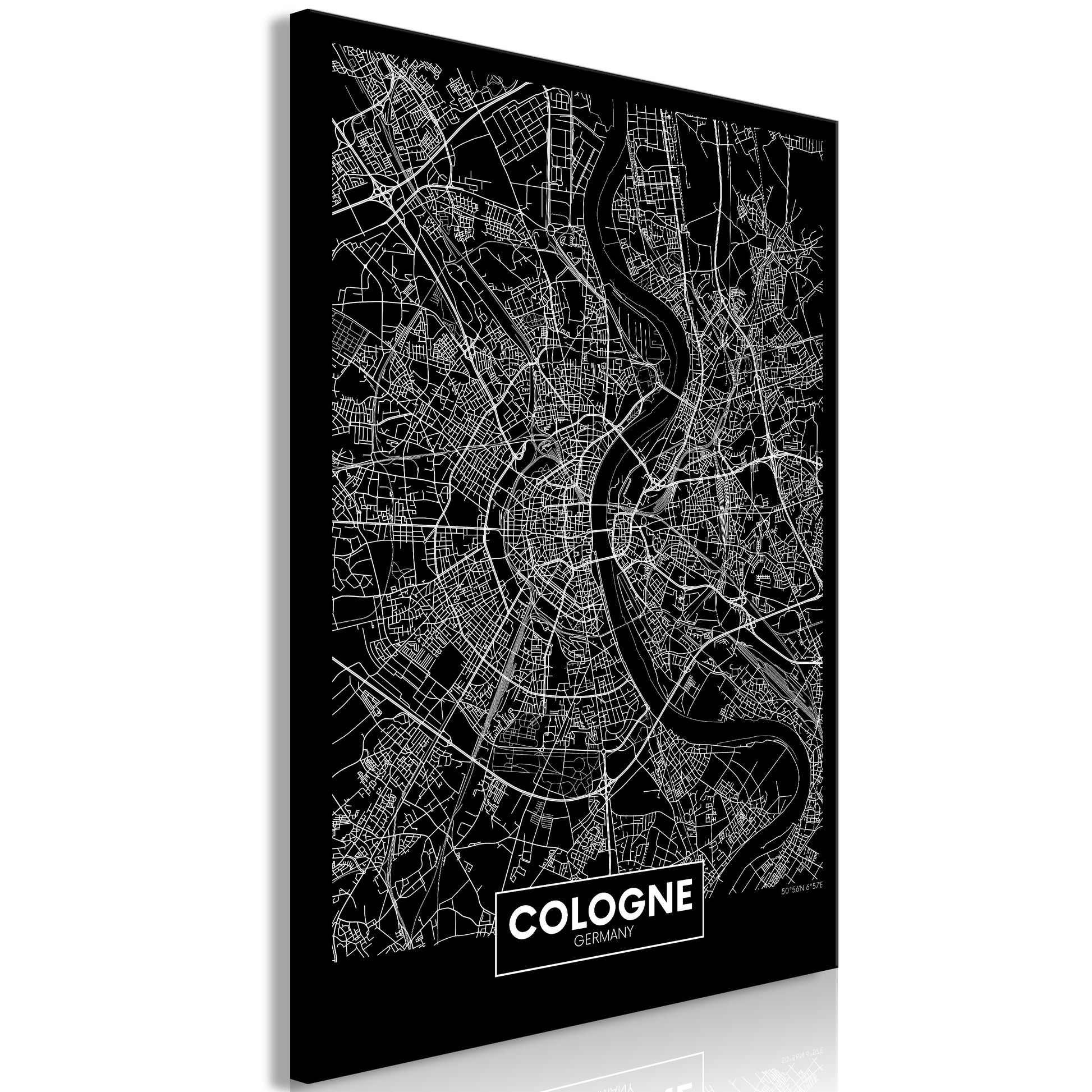 Weltkarte als Leinwandbild - Wandbild - Dark Map of Cologne (1 Part) Vertical