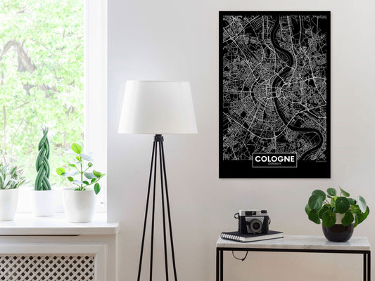Weltkarte als Leinwandbild - Wandbild - Dark Map of Cologne (1 Part) Vertical