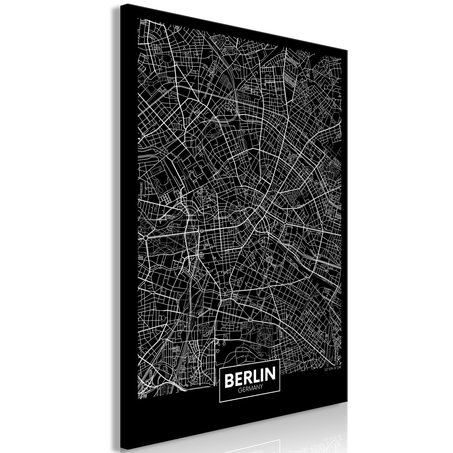 Weltkarte als Leinwandbild - Wandbild - Dark Map of Berlin (1 Part) Vertical