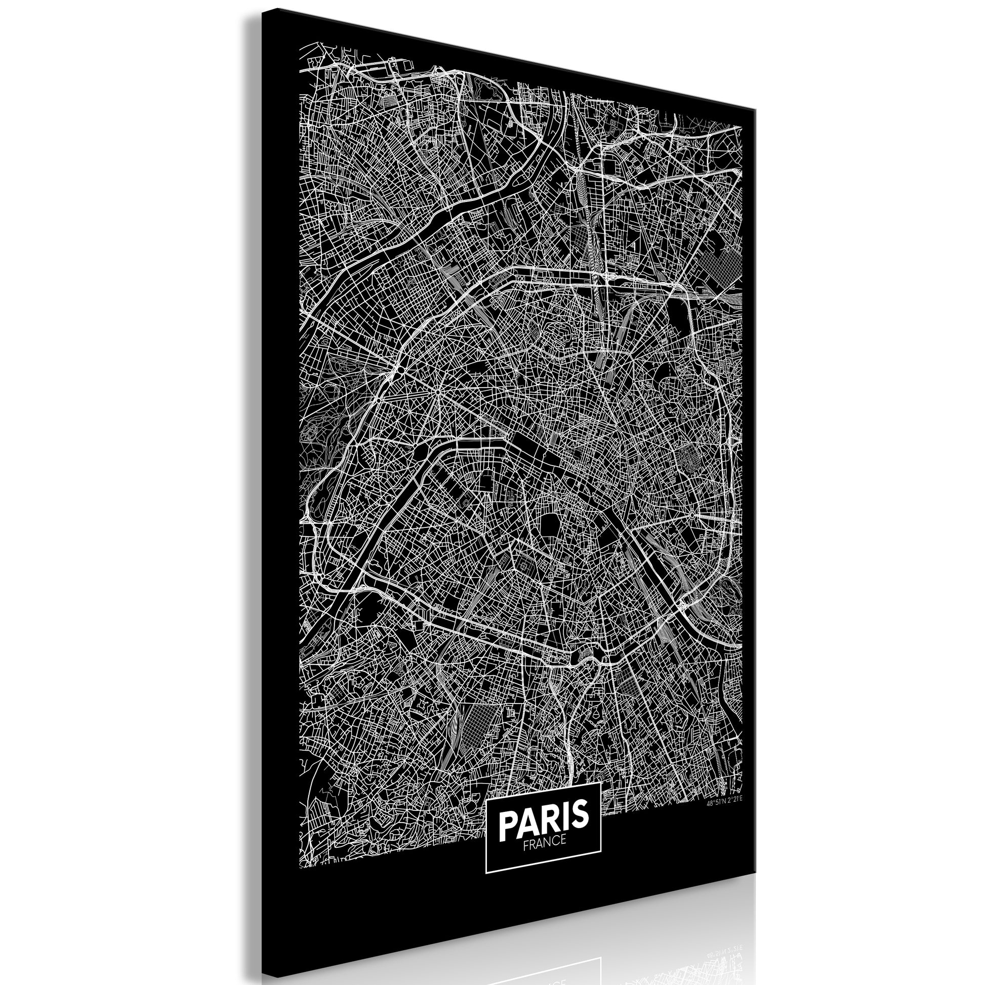 Weltkarte als Leinwandbild - Wandbild - Dark Map of Paris (1 Part) Vertical