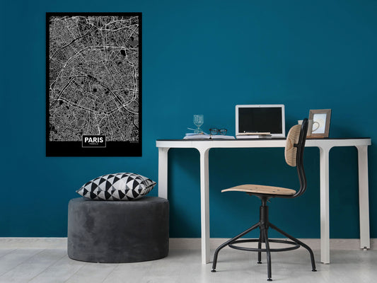 Weltkarte als Leinwandbild - Wandbild - Dark Map of Paris (1 Part) Vertical