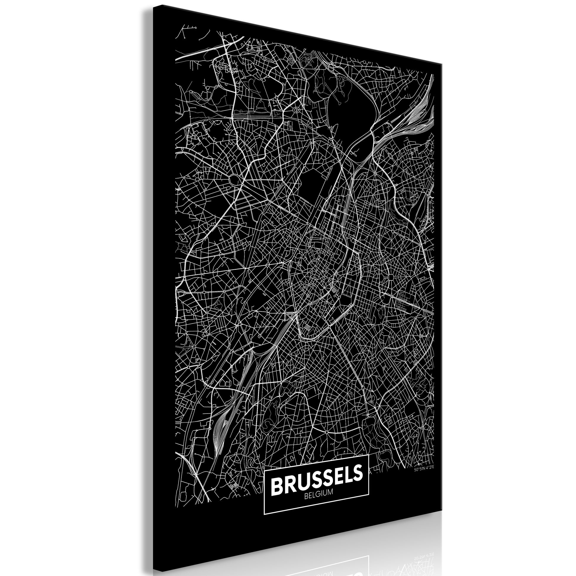 Weltkarte als Leinwandbild - Wandbild - Dark Map of Brussels (1 Part) Vertical