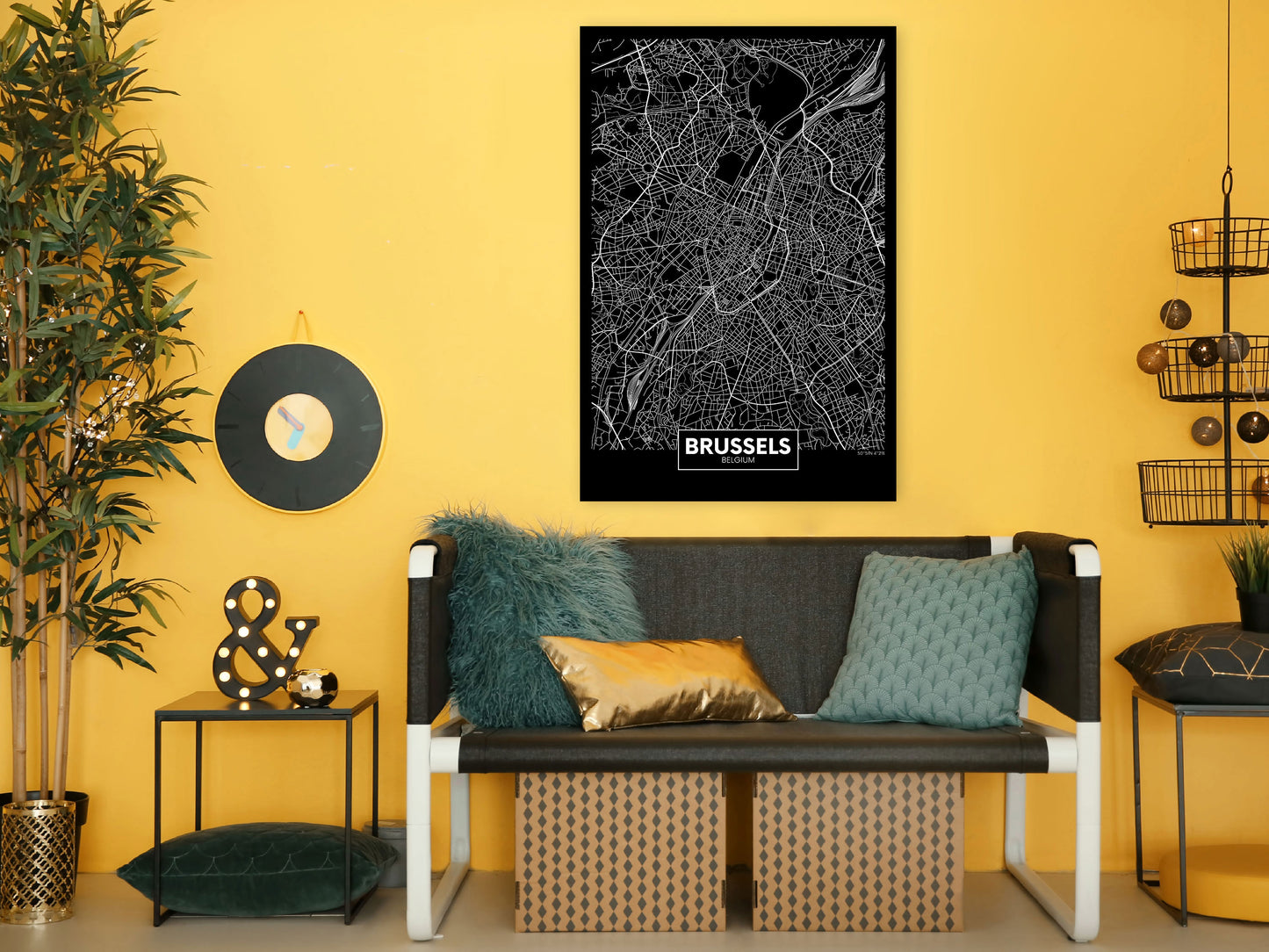 Weltkarte als Leinwandbild - Wandbild - Dark Map of Brussels (1 Part) Vertical