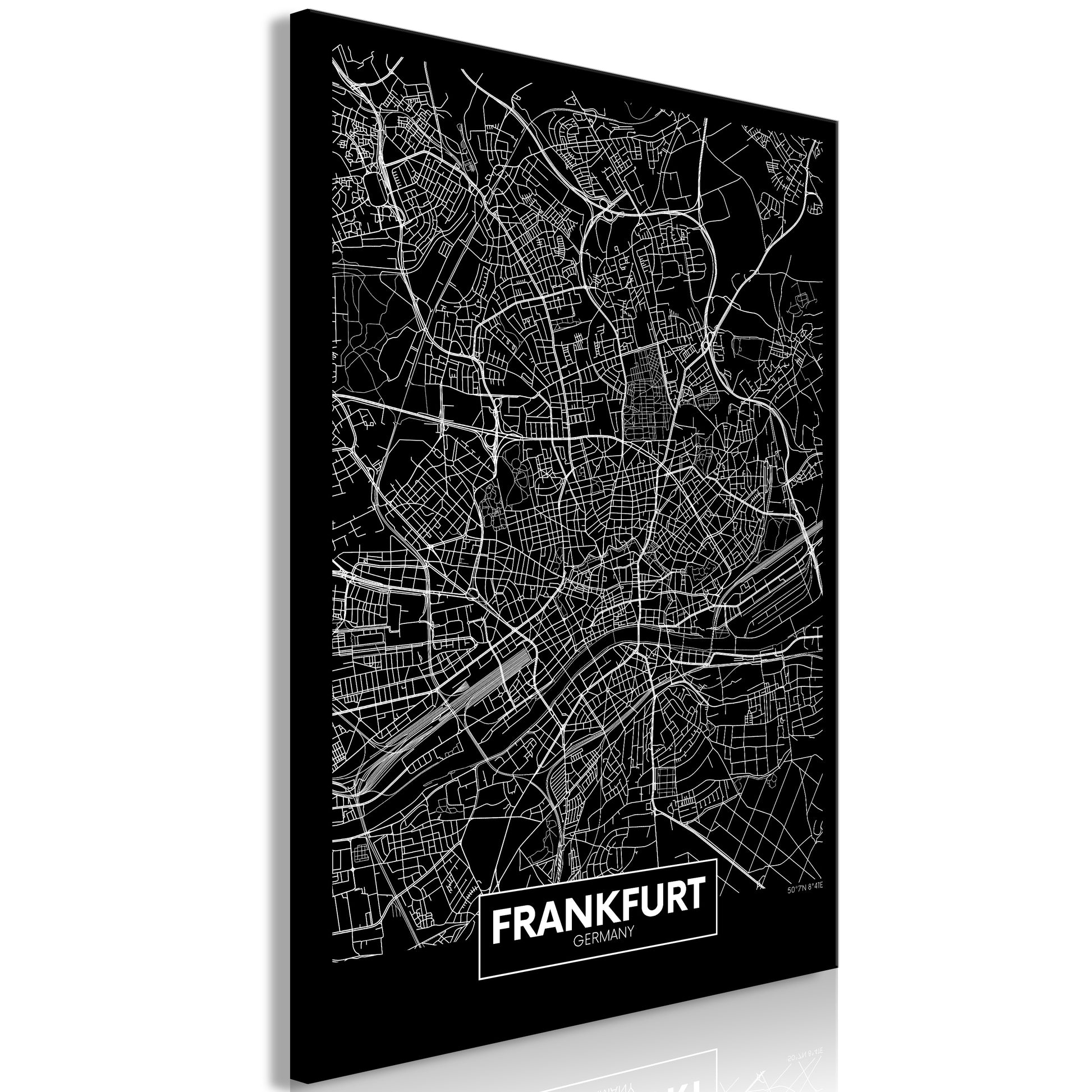Weltkarte als Leinwandbild - Wandbild - Dark Map of Frankfurt (1 Part) Vertical