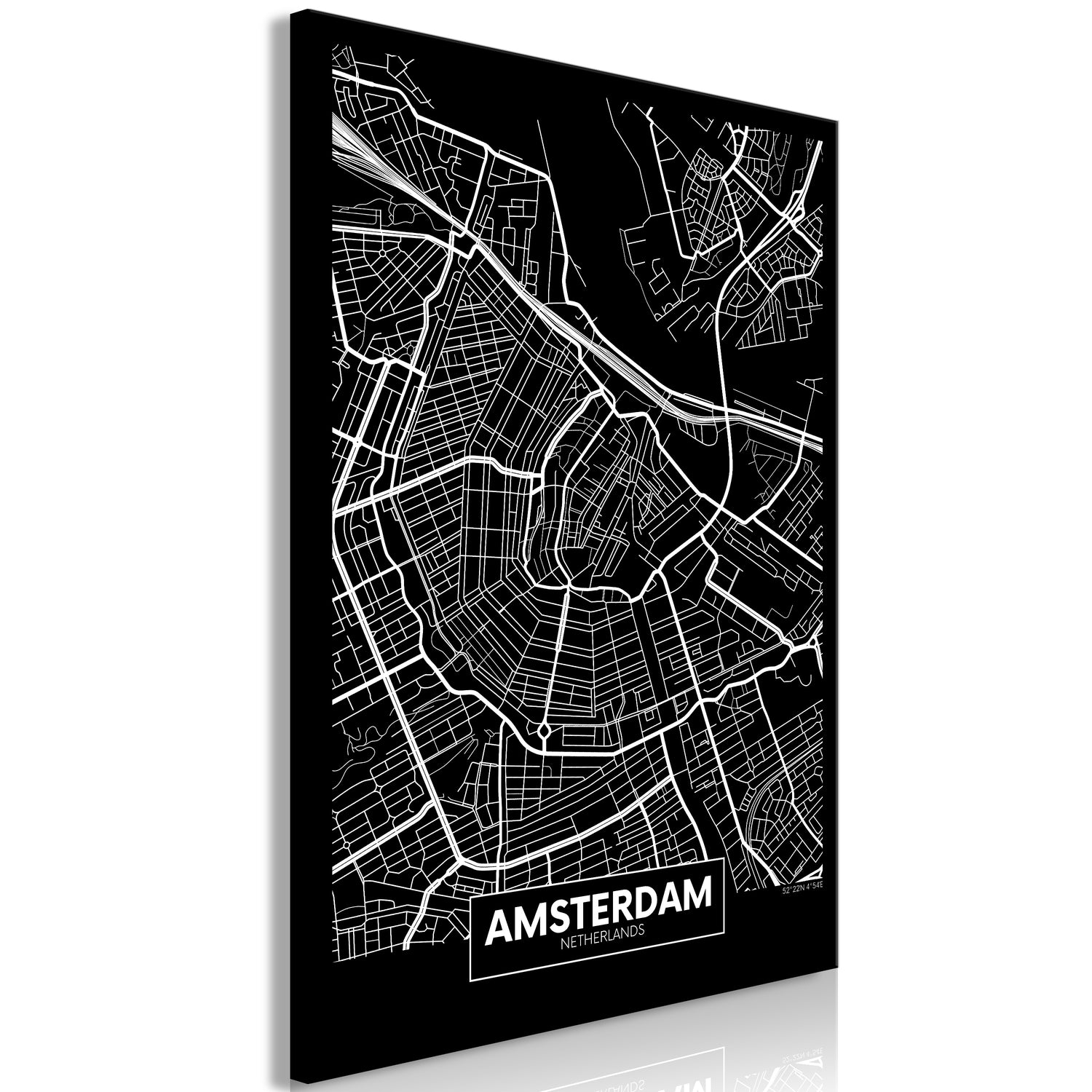 Weltkarte als Leinwandbild - Wandbild - Dark Map of Amsterdam (1 Part) Vertical