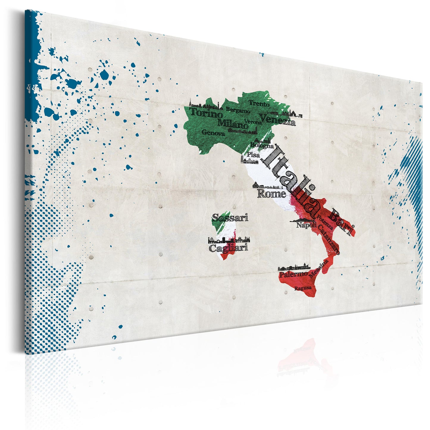Weltkarte als Leinwandbild - Wandbild - Map: Italy