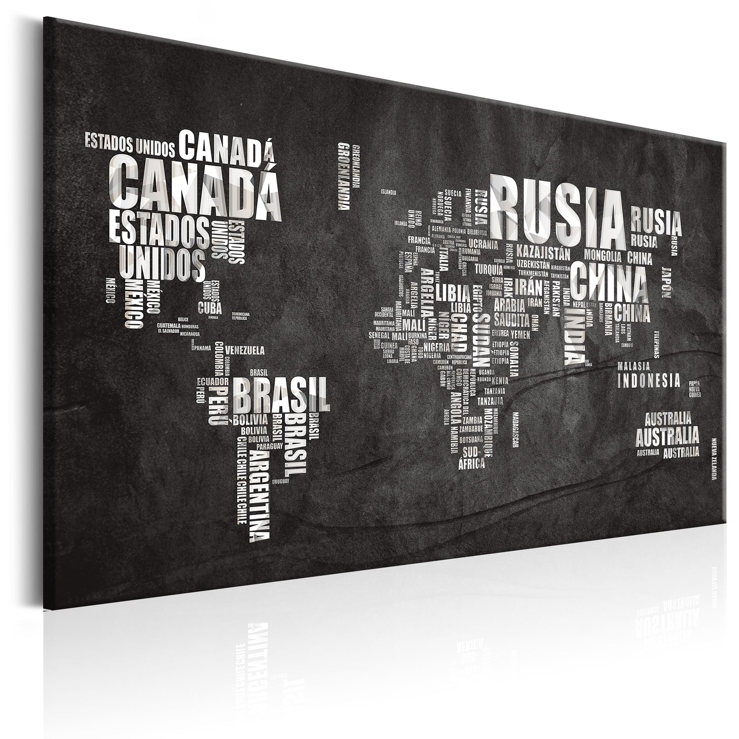 Weltkarte als Leinwandbild - Wandbild - World Map: Mundo Negro