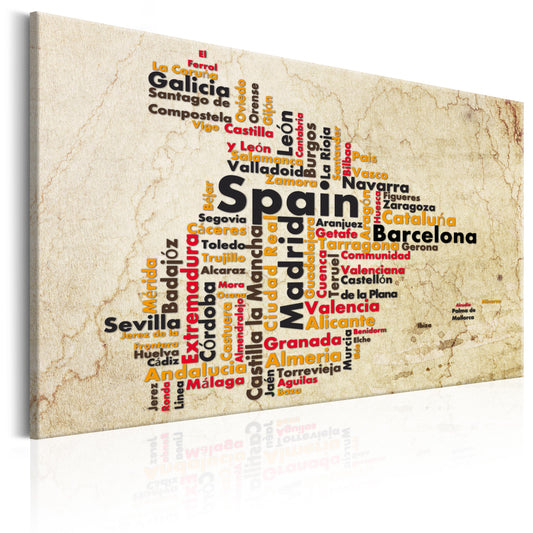 Weltkarte als Leinwandbild - Wandbild - Spanish Cities (ES)
