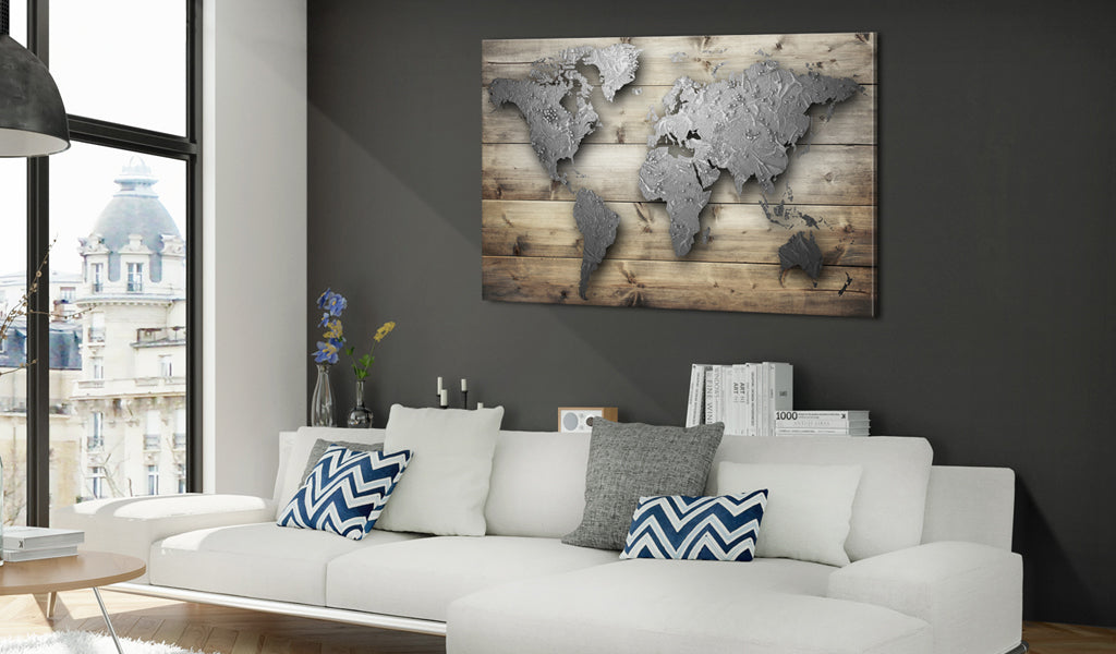 Weltkarte als Leinwandbild - Wandbild - Silver World