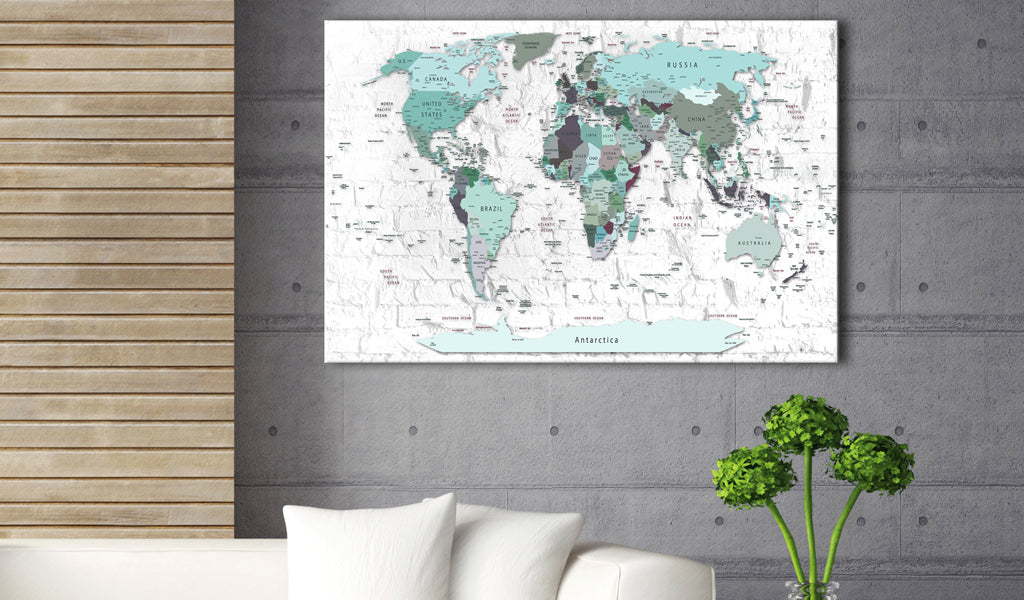 Weltkarte als Leinwandbild - Wandbild - Cerulean Border