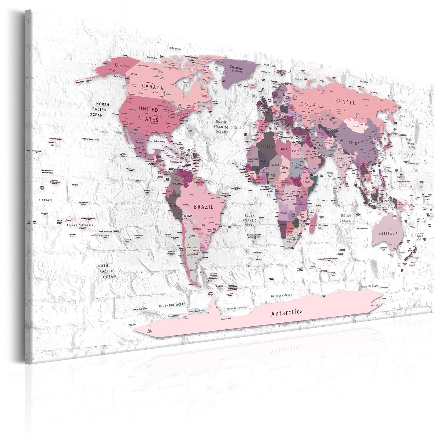 Weltkarte als Leinwandbild - Wandbild - Pink Frontiers