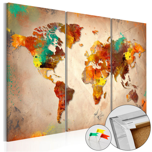 Pinnwand - Weltkarte Painted World (3-teilig) - WELTKARTEN24