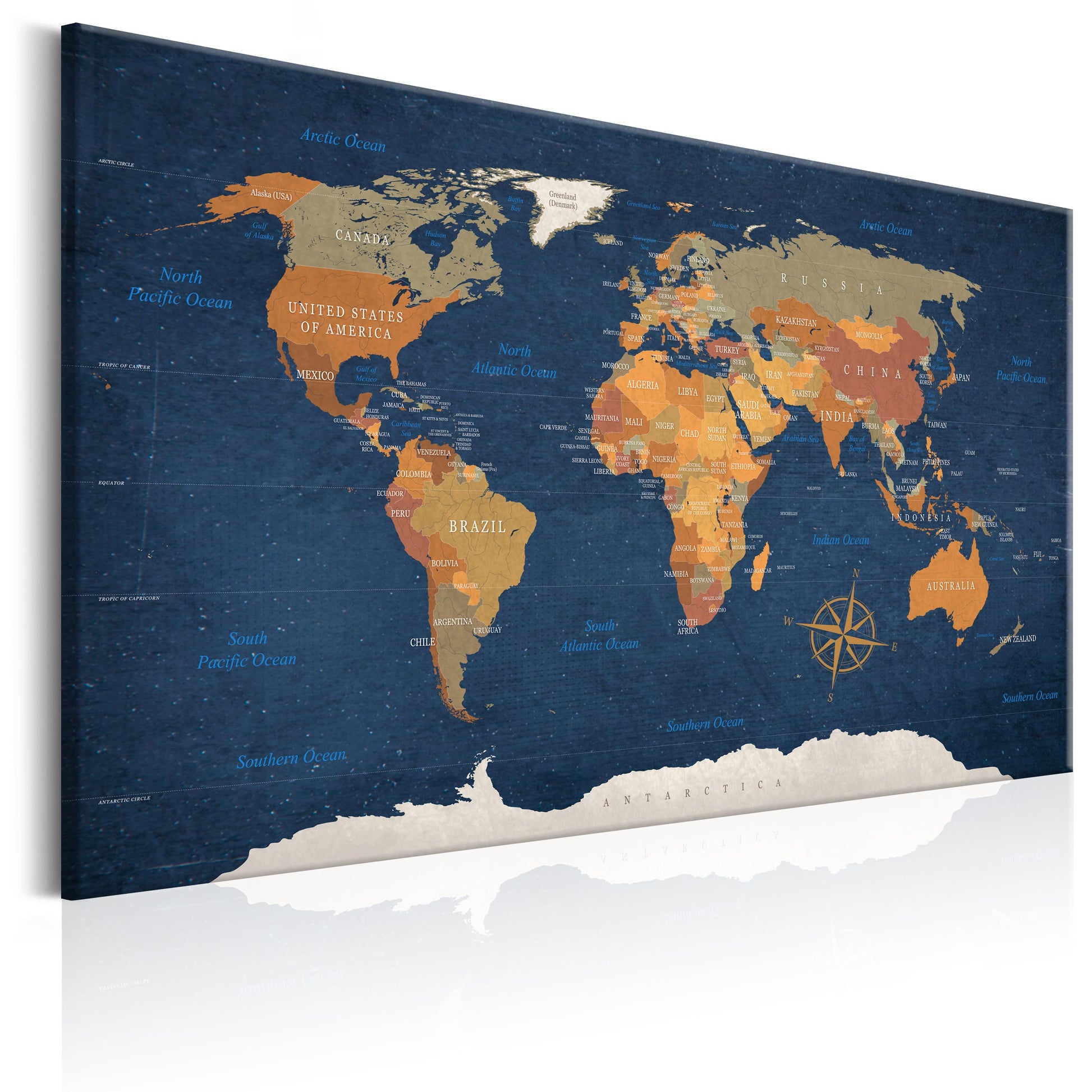 Weltkarte als Leinwandbild - Wandbild - World Map: Ink Oceans