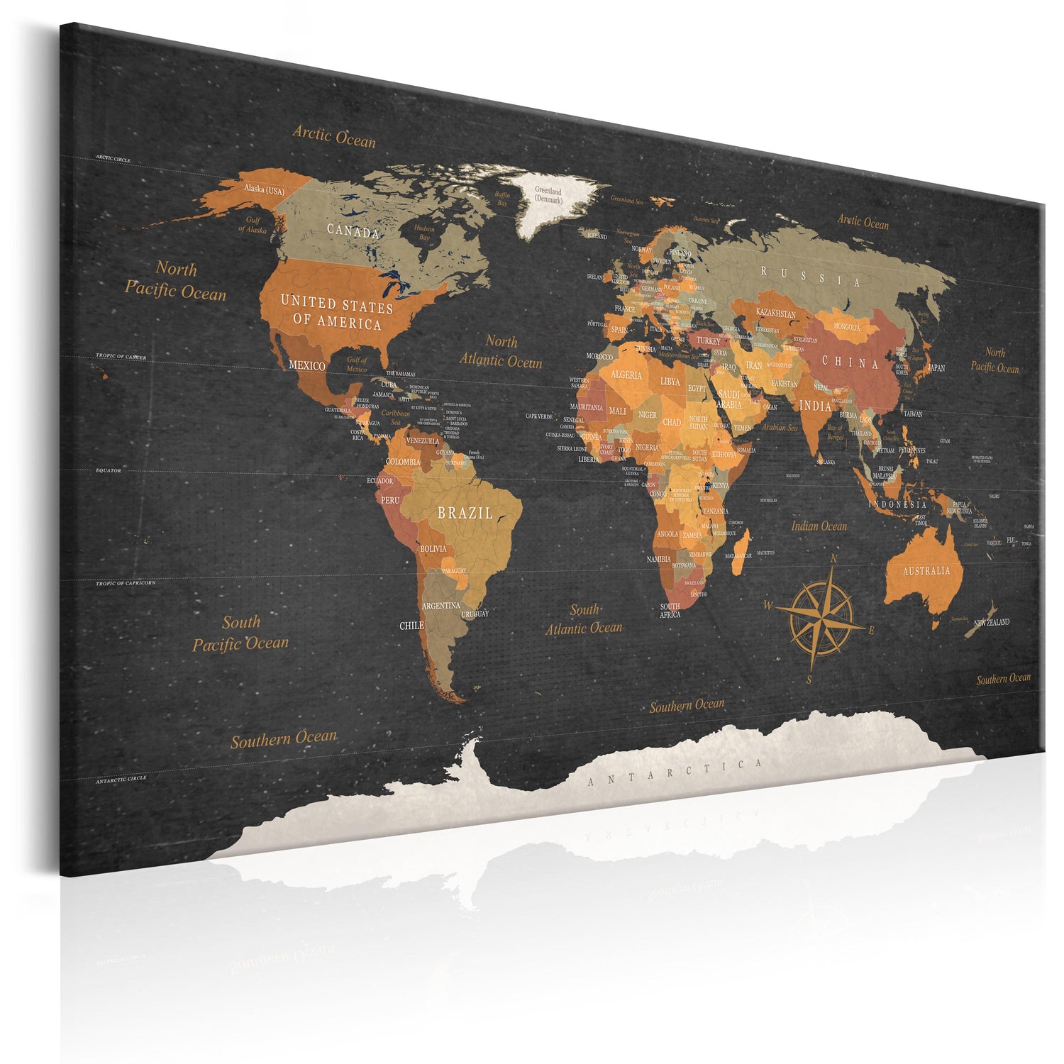 Weltkarte als Leinwandbild - Wandbild - World Map: Secrets of the Earth