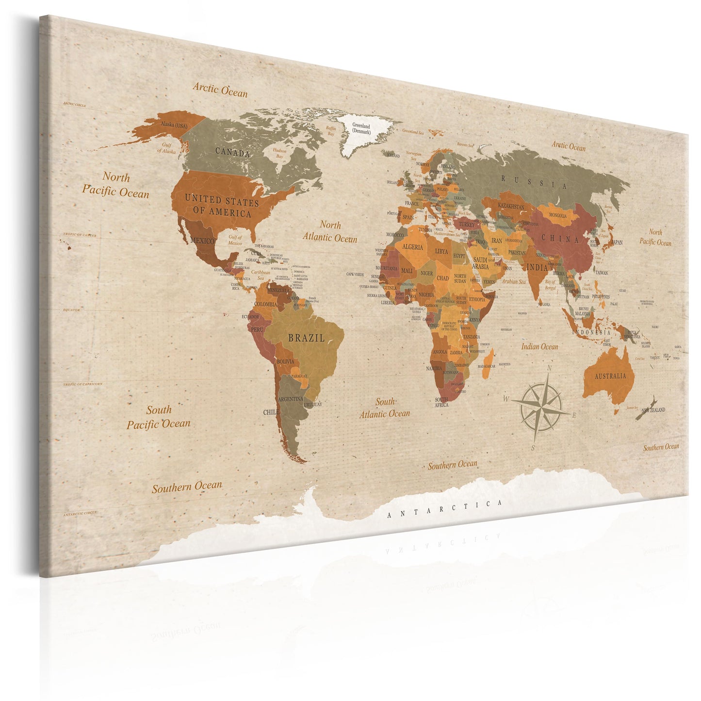Weltkarte als Leinwandbild - Wandbild - World Map: Beige Chic