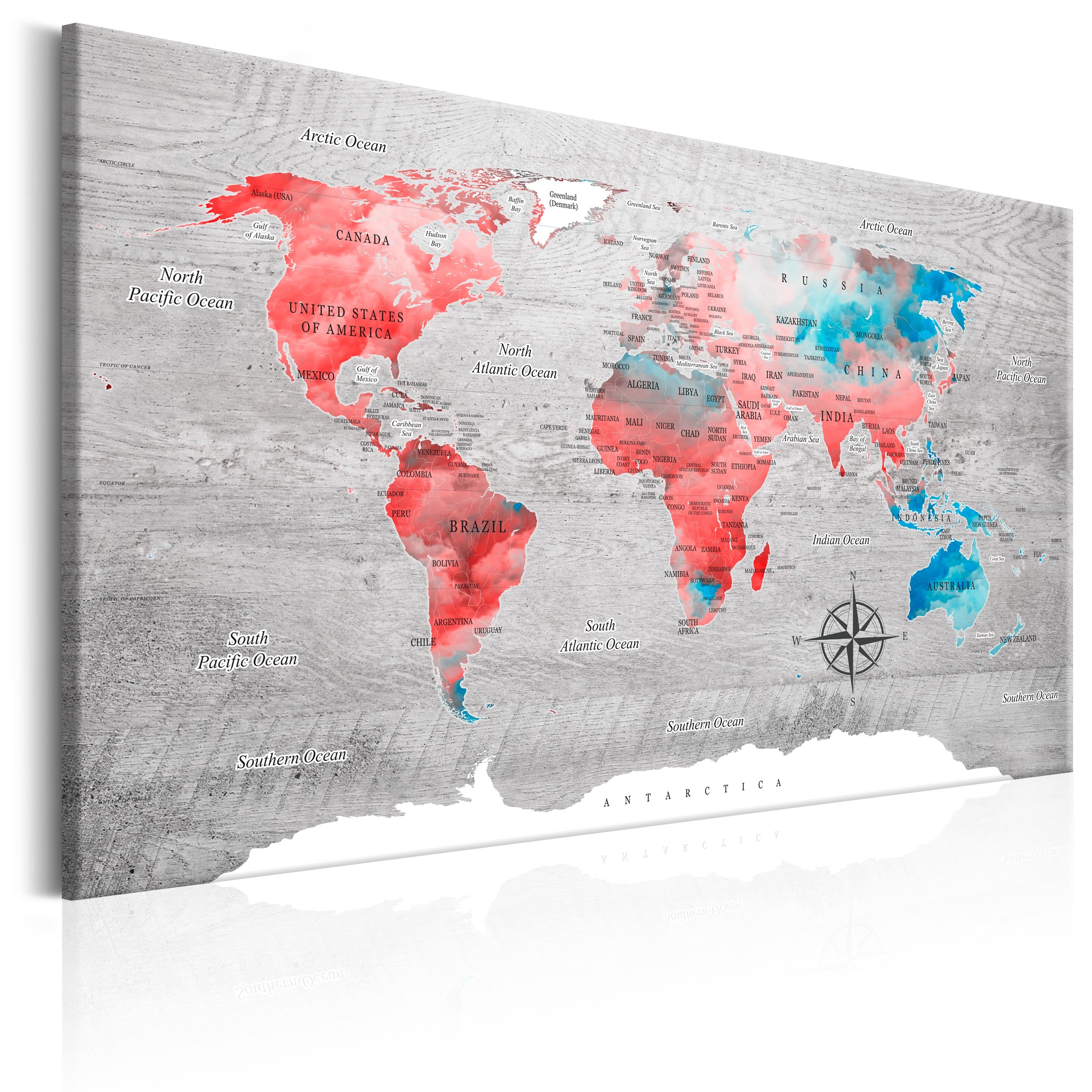 Weltkarte Als Leinwandbild World Map Red Roam WELTKARTEN24 weltkarte-als-leinwandbild-world-map-red-roam-weltkarten24