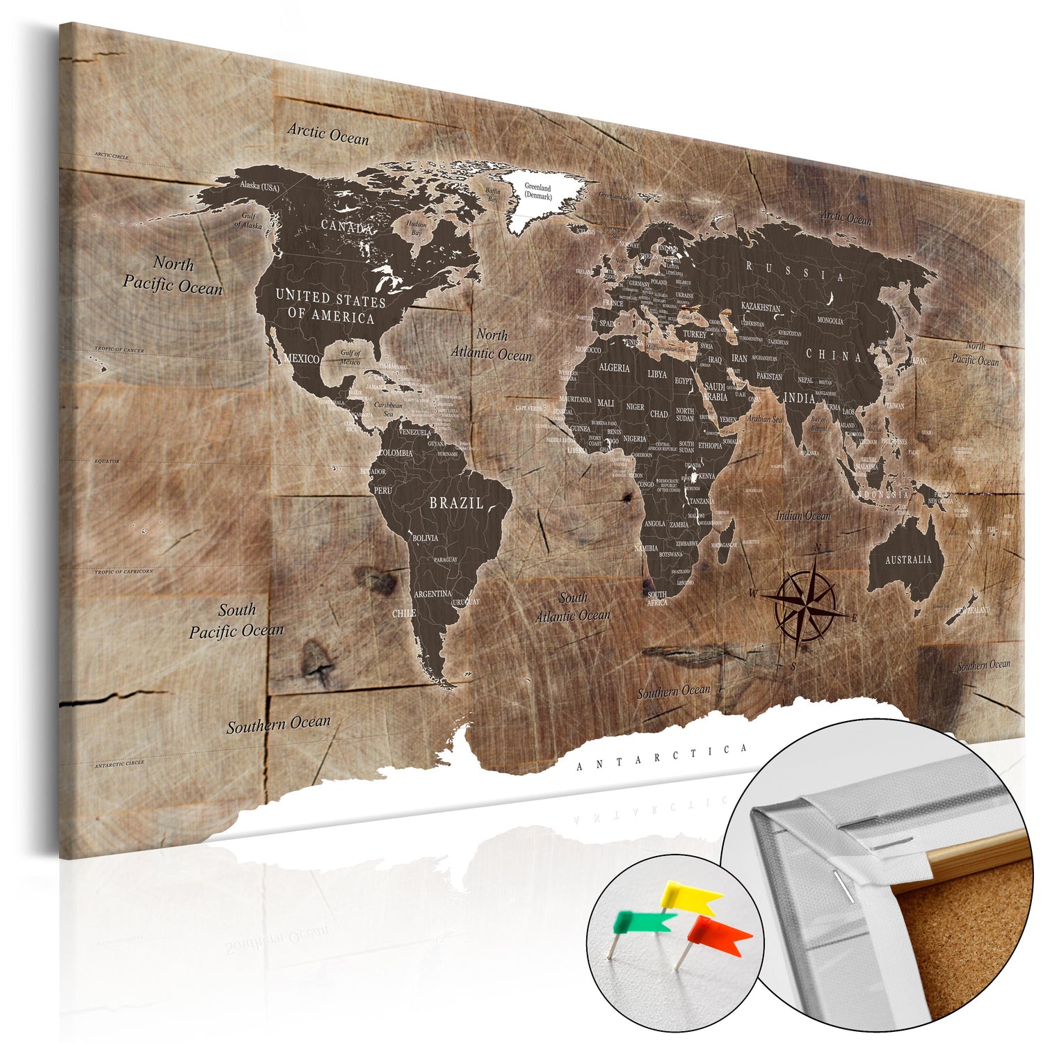 Pinnwand - Weltkarte Wooden Mosaic - WELTKARTEN24