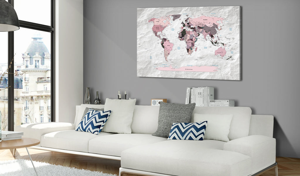 Weltkarte als Leinwandbild - Wandbild - World Map: Pink Continents