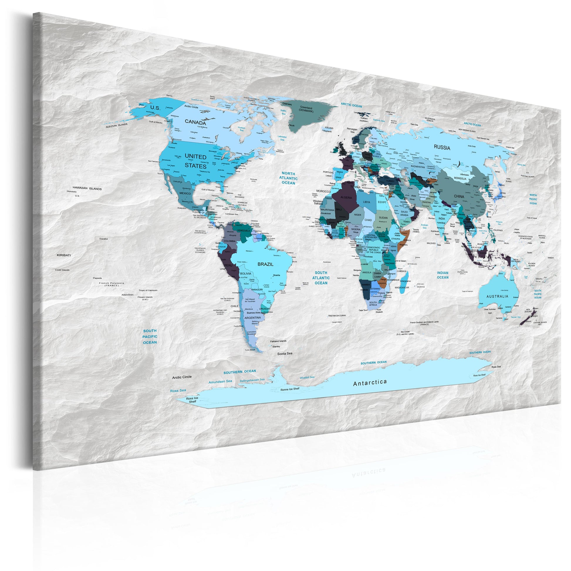 Weltkarte als Leinwandbild - Wandbild - World Map: Blue Pilgrimages