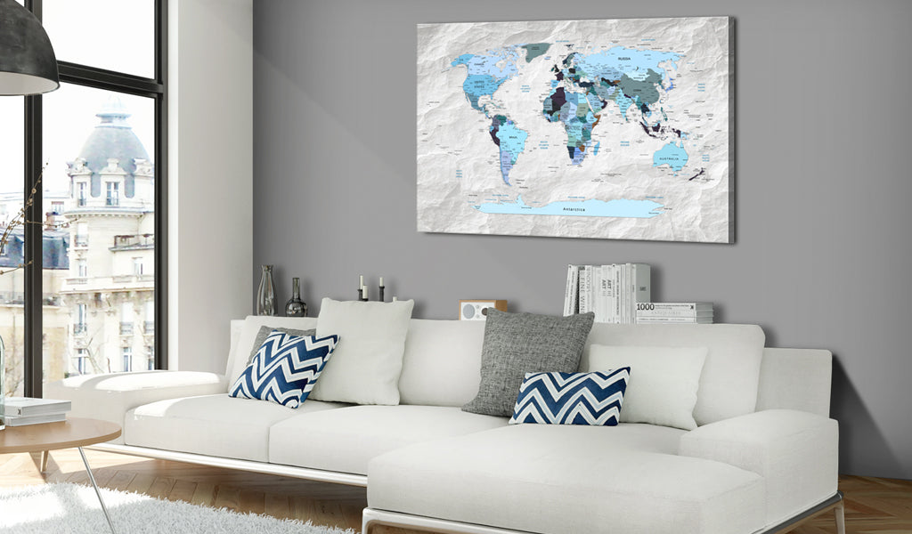 Weltkarte als Leinwandbild - Wandbild - World Map: Blue Pilgrimages