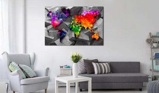 Weltkarte als Leinwandbild - Wandbild - Cubic World