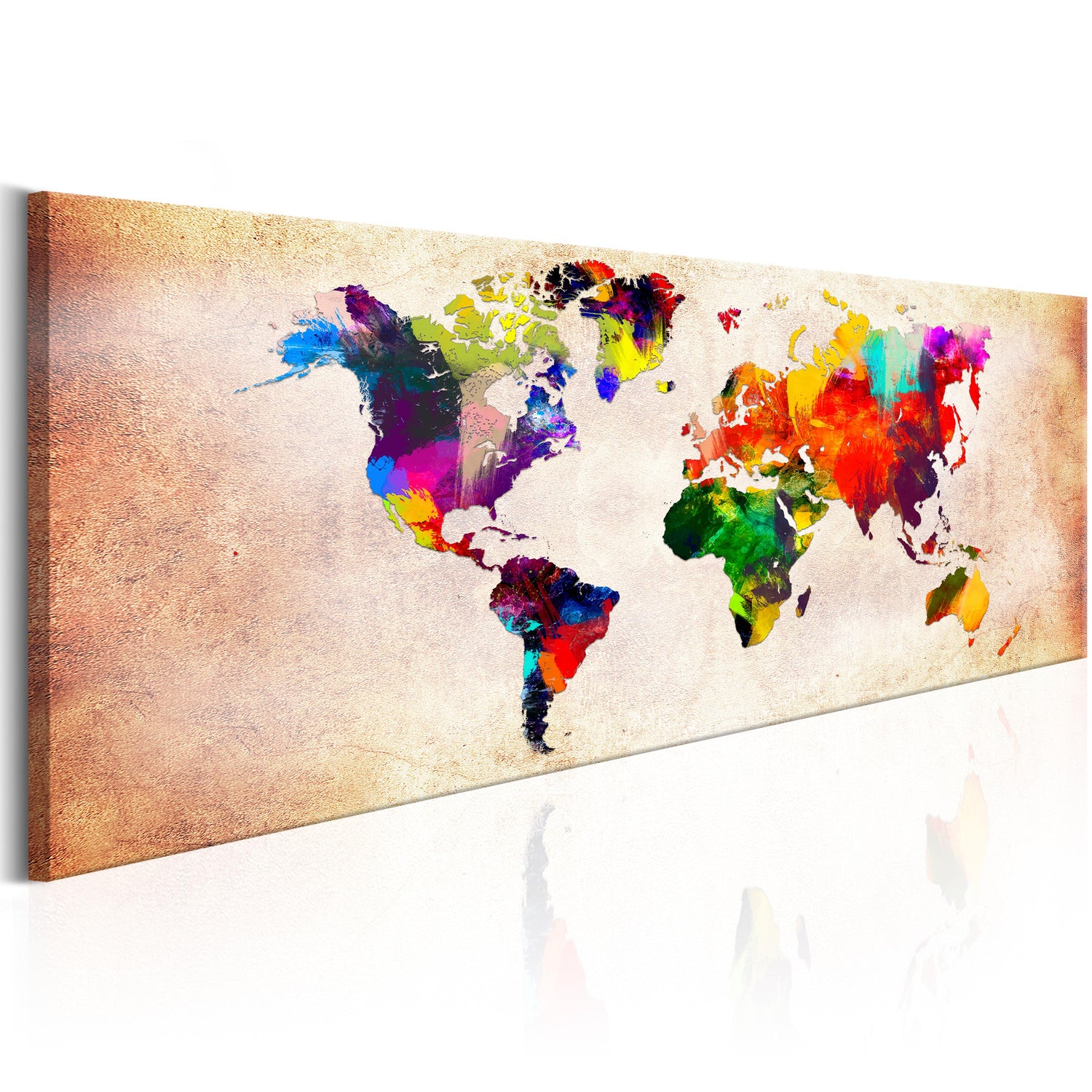 Weltkarte als Leinwandbild - Wandbild - World Map: Colourful Ramble