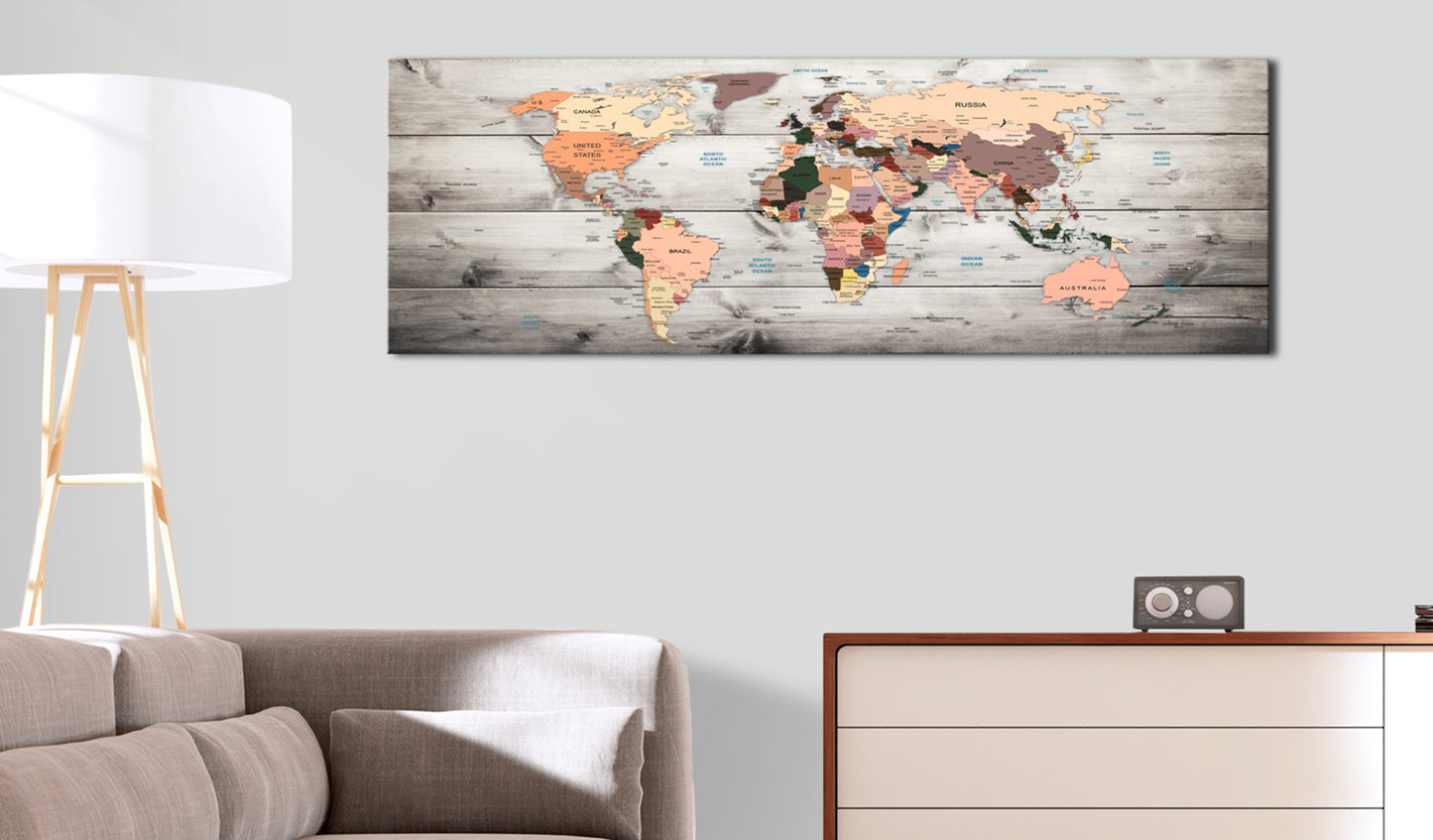 Weltkarte als Leinwandbild - Wandbild - World Maps: Wooden Travels