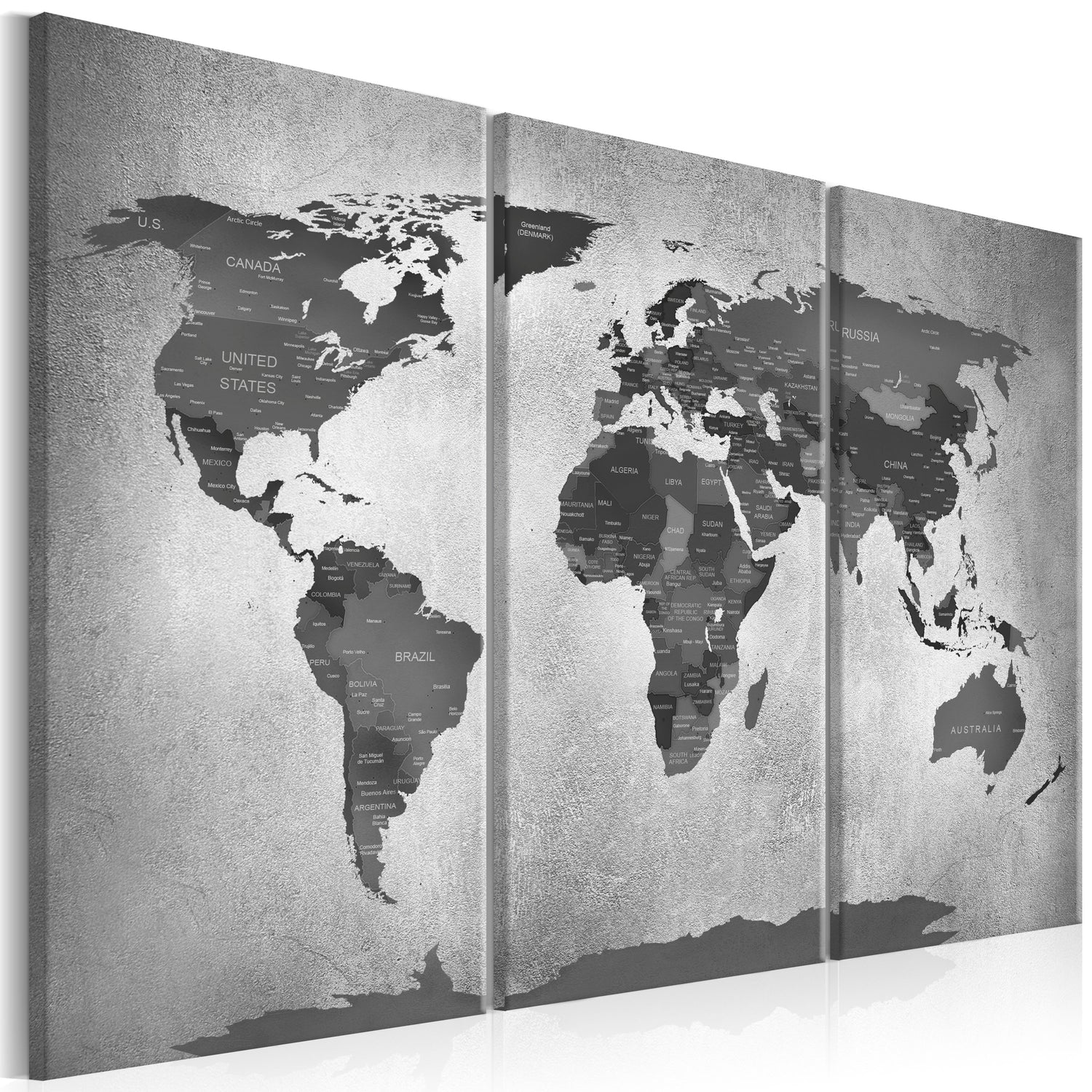 Weltkarte als Leinwandbild - Wandbild - Map on Concrete (3 Parts)