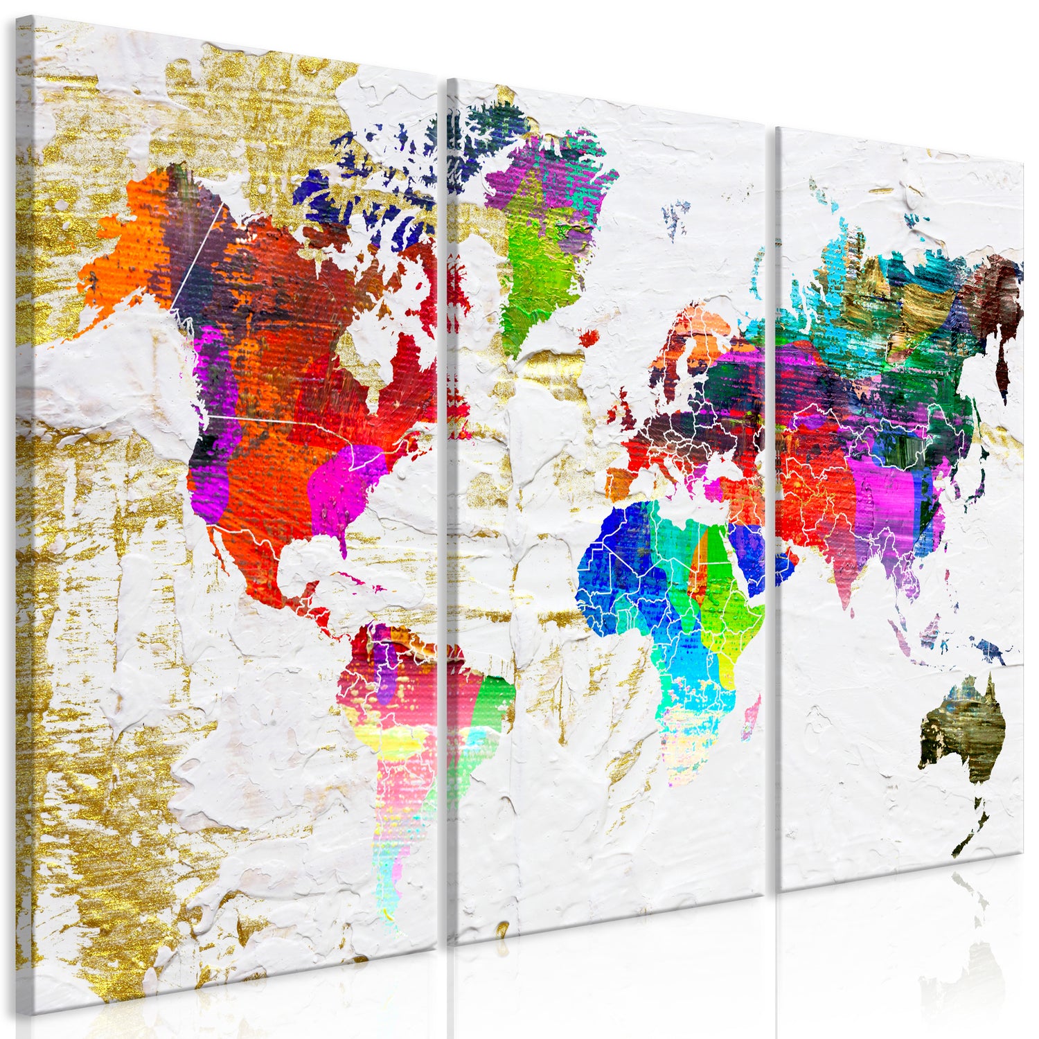 Weltkarte als Leinwandbild - Wandbild - Golden Front (3 Parts)