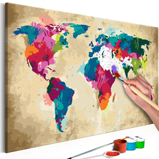 Malen nach Zahlen - Weltkarte (farbenfroh) - WELTKARTEN24