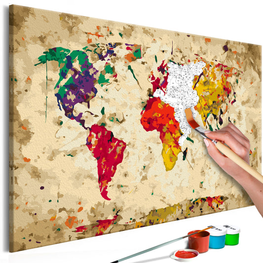 Malen nach Zahlen - Weltkarte (Farbflecken) - WELTKARTEN24