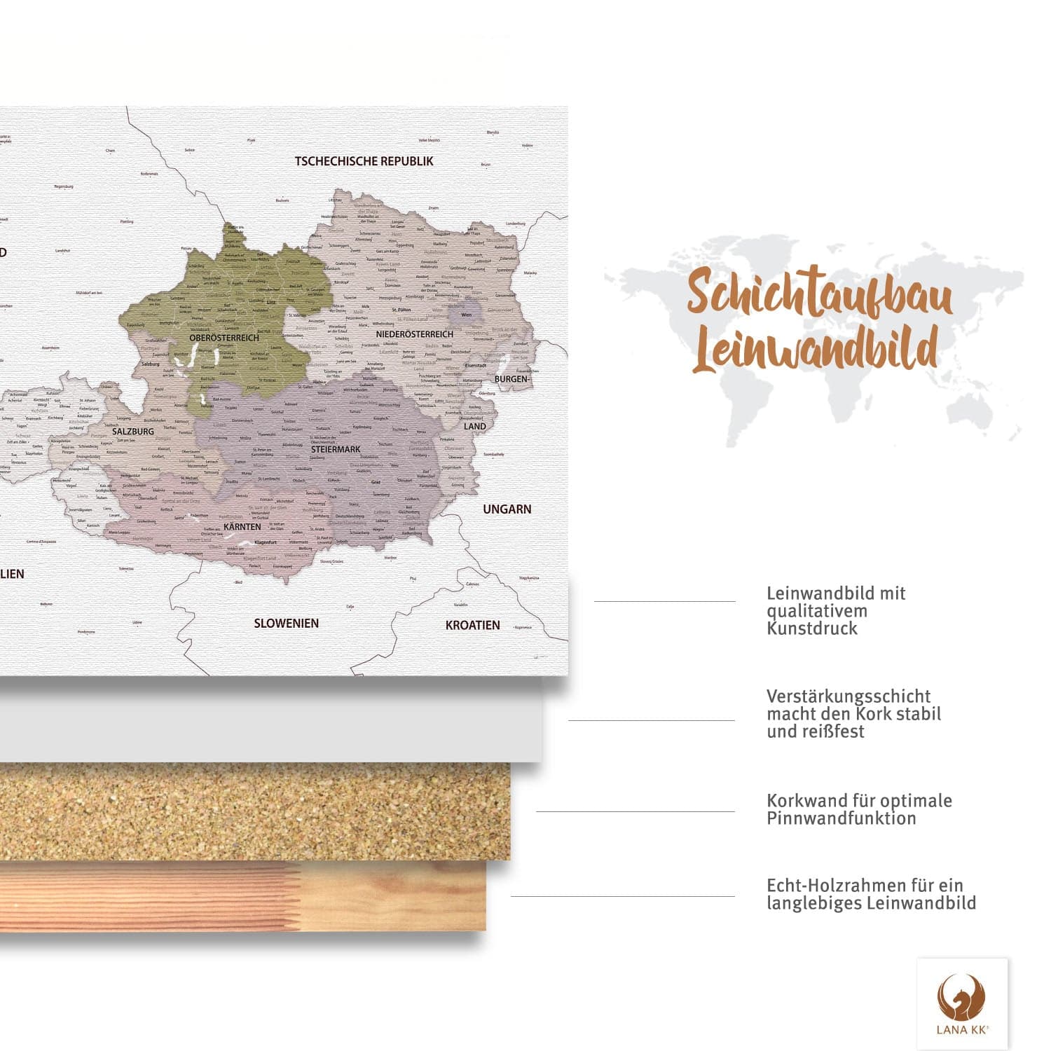 Deine Österreichkarte Weiß ist stabil konstruiert und ist optimal zum Pinnen Deiner Reiseziele.