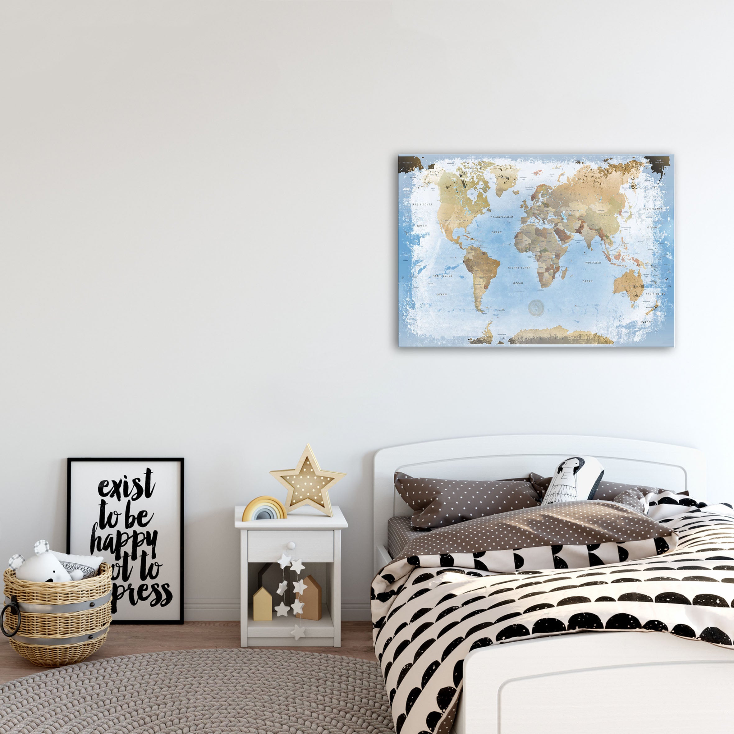 Echtglas Wandbild - Weltkarte Ice - WELTKARTEN24