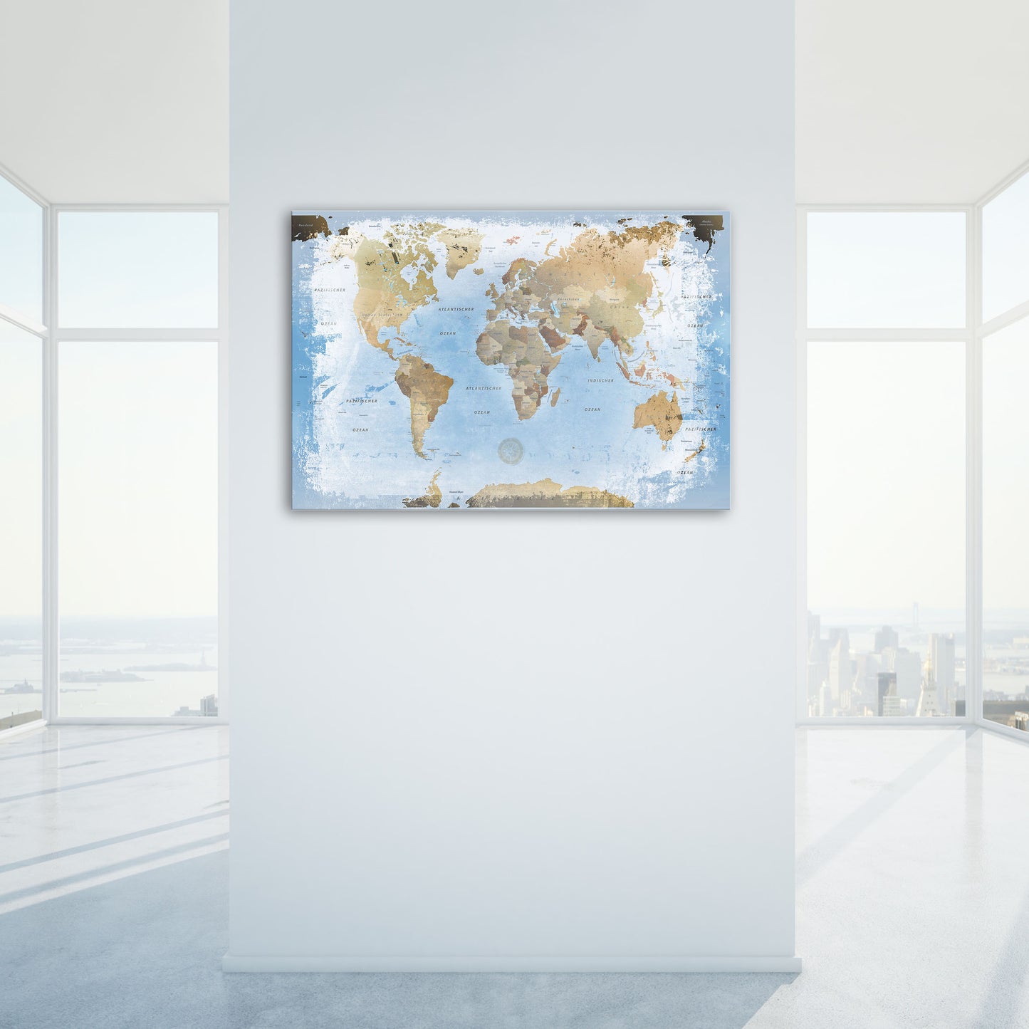 Echtglas Wandbild - Weltkarte Ice - WELTKARTEN24